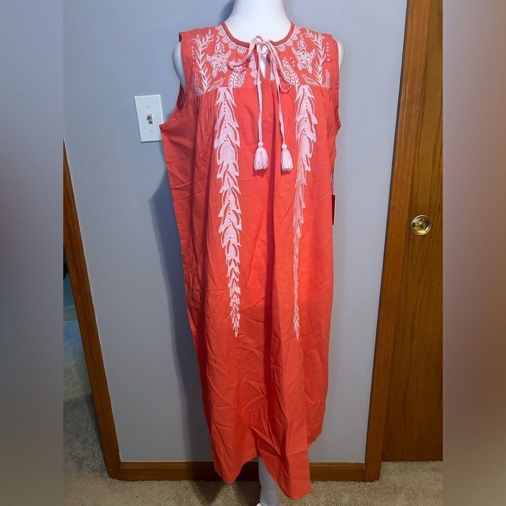 🆕 Simply Southern Cherry red embroidered tassel dress size‎ S BIN O